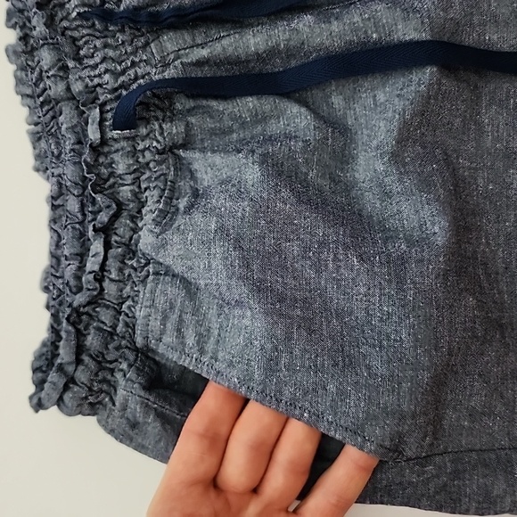 Jachs Girlfriend Blue Chambray Linen Blend Shorts Elasticized Waist Tie Sz Small - Picture 3 of 14